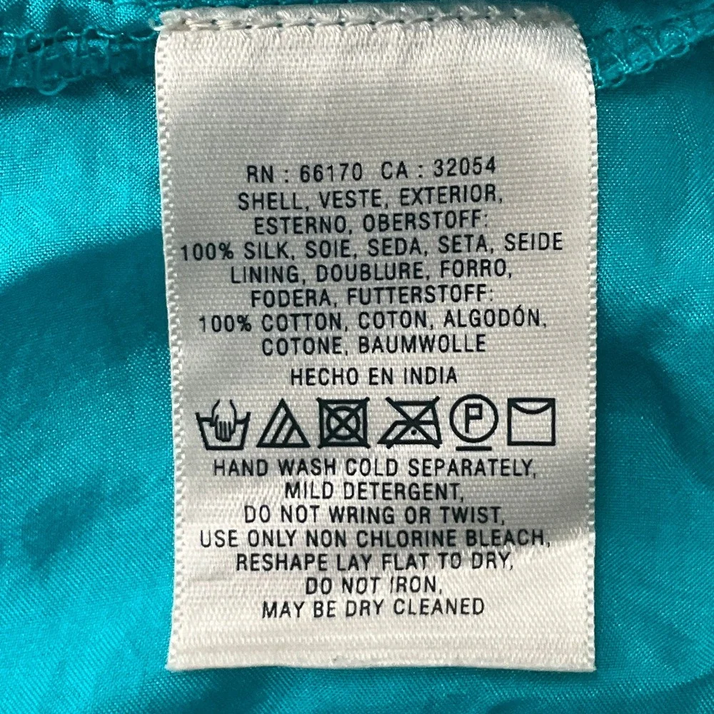 Maeve‎ Silk Maxi Dress Women Sz S Teal Blue 100% Silk Smocked Tiered Boho Halter